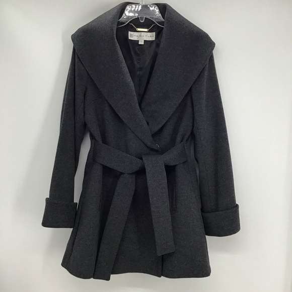 Trina Turk Wool & Cashmere Blend Wrap Coat Jacket Charcoal Winter Career Size 10 - Picture 1 of 8